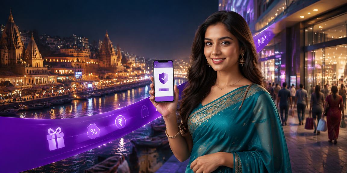 Woman using mobile phone to deposit funds with Indian payment apps
